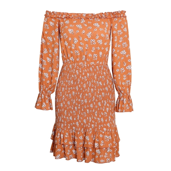 Off Shoulder Summer Dress Orange - Picture 4 of 4